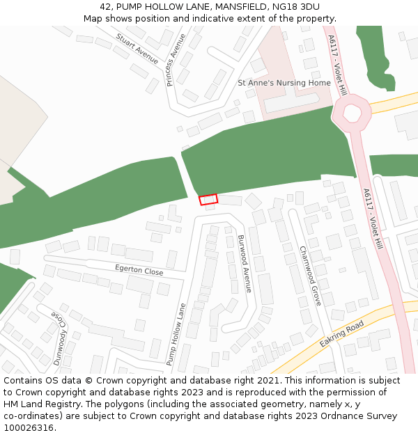 42, PUMP HOLLOW LANE, MANSFIELD, NG18 3DU: Location map and indicative extent of plot