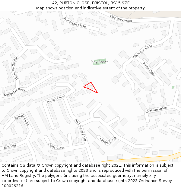 42, PURTON CLOSE, BRISTOL, BS15 9ZE: Location map and indicative extent of plot