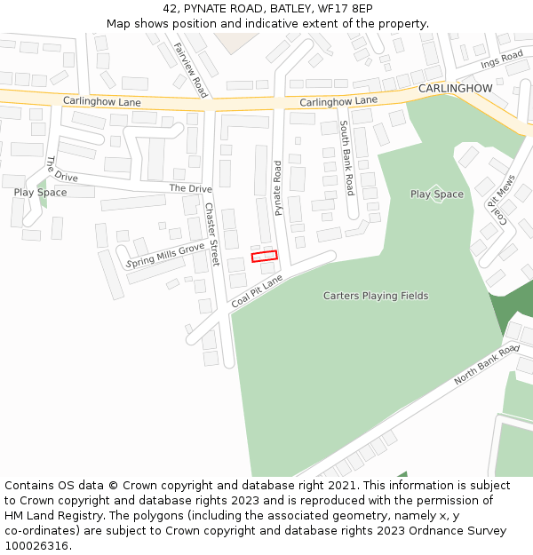 42, PYNATE ROAD, BATLEY, WF17 8EP: Location map and indicative extent of plot
