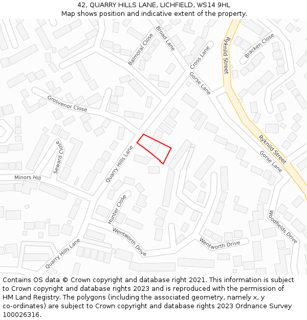 42, QUARRY HILLS LANE, LICHFIELD, WS14 9HL: Location map and indicative extent of plot