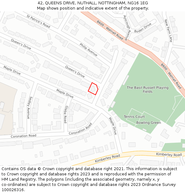 42, QUEENS DRIVE, NUTHALL, NOTTINGHAM, NG16 1EG: Location map and indicative extent of plot