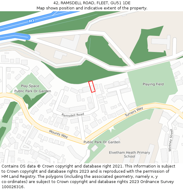 42, RAMSDELL ROAD, FLEET, GU51 1DE: Location map and indicative extent of plot