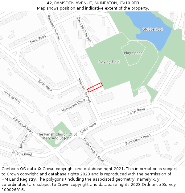 42, RAMSDEN AVENUE, NUNEATON, CV10 9EB: Location map and indicative extent of plot