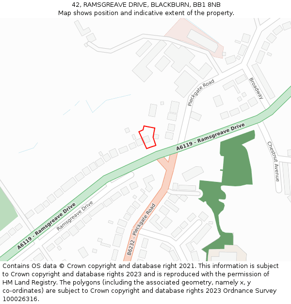 42, RAMSGREAVE DRIVE, BLACKBURN, BB1 8NB: Location map and indicative extent of plot
