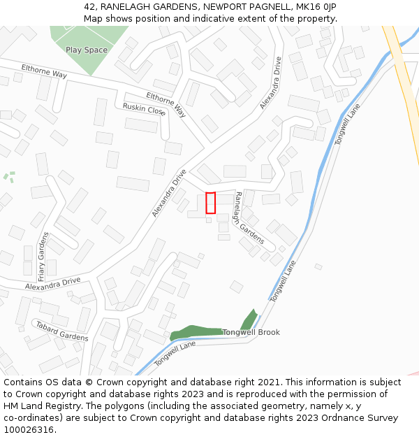 42, RANELAGH GARDENS, NEWPORT PAGNELL, MK16 0JP: Location map and indicative extent of plot