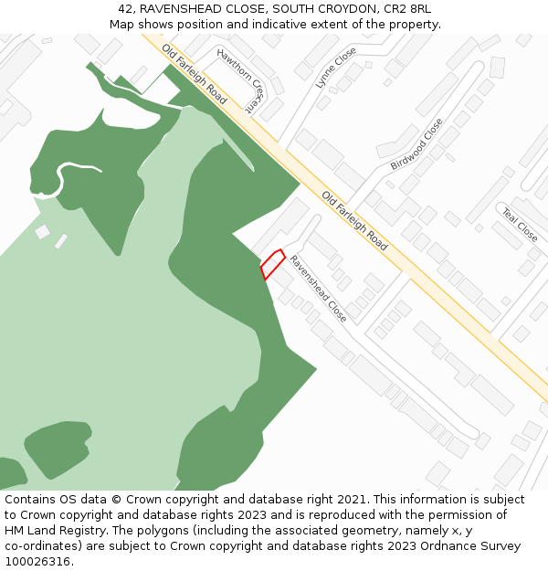 42, RAVENSHEAD CLOSE, SOUTH CROYDON, CR2 8RL: Location map and indicative extent of plot