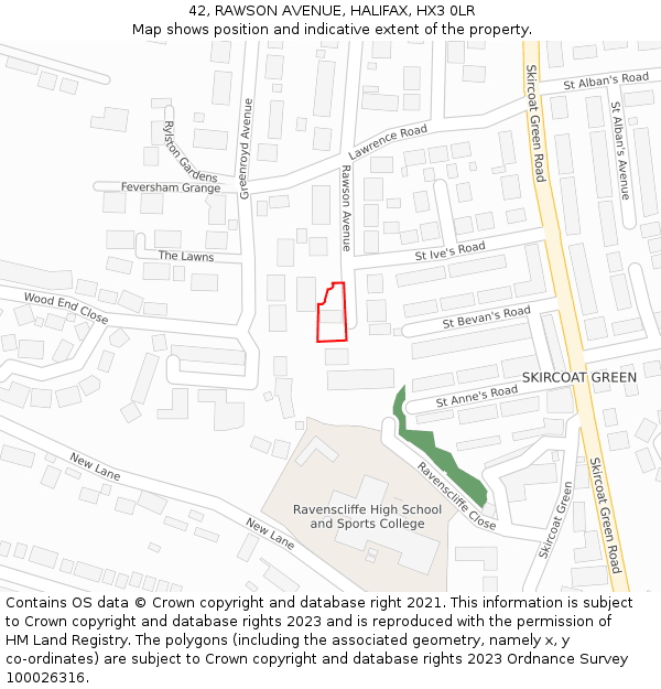 42, RAWSON AVENUE, HALIFAX, HX3 0LR: Location map and indicative extent of plot