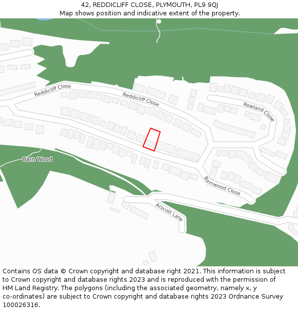 42, REDDICLIFF CLOSE, PLYMOUTH, PL9 9QJ: Location map and indicative extent of plot