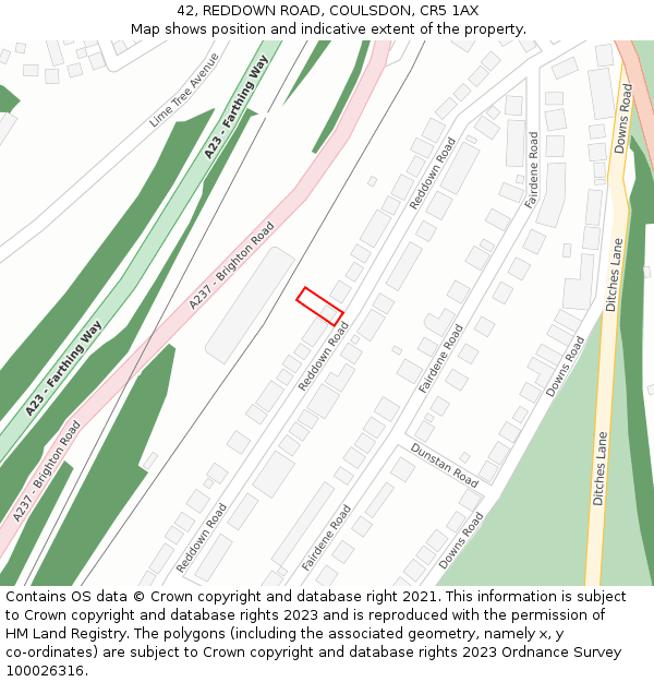 42, REDDOWN ROAD, COULSDON, CR5 1AX: Location map and indicative extent of plot