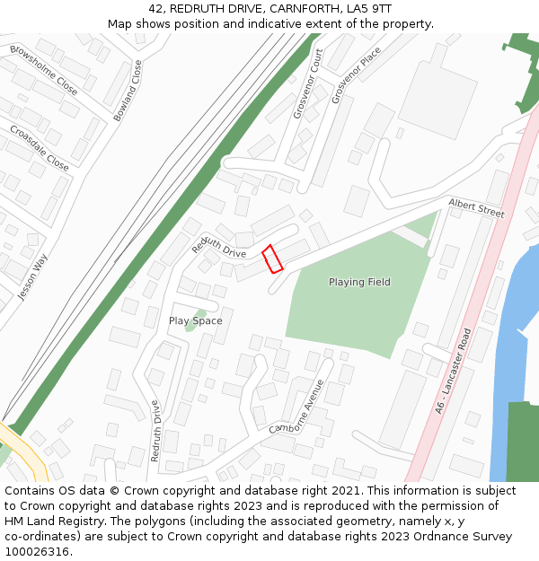 42, REDRUTH DRIVE, CARNFORTH, LA5 9TT: Location map and indicative extent of plot