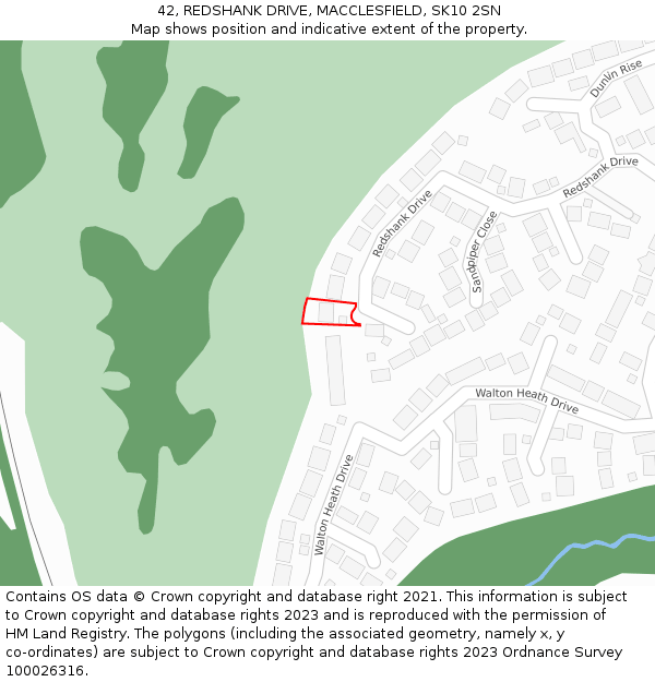 42, REDSHANK DRIVE, MACCLESFIELD, SK10 2SN: Location map and indicative extent of plot