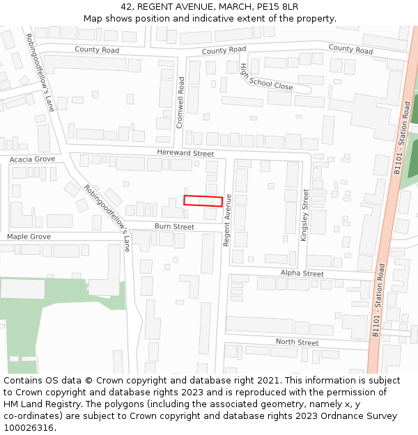 42, REGENT AVENUE, MARCH, PE15 8LR: Location map and indicative extent of plot