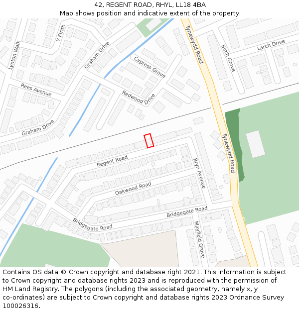 42, REGENT ROAD, RHYL, LL18 4BA: Location map and indicative extent of plot