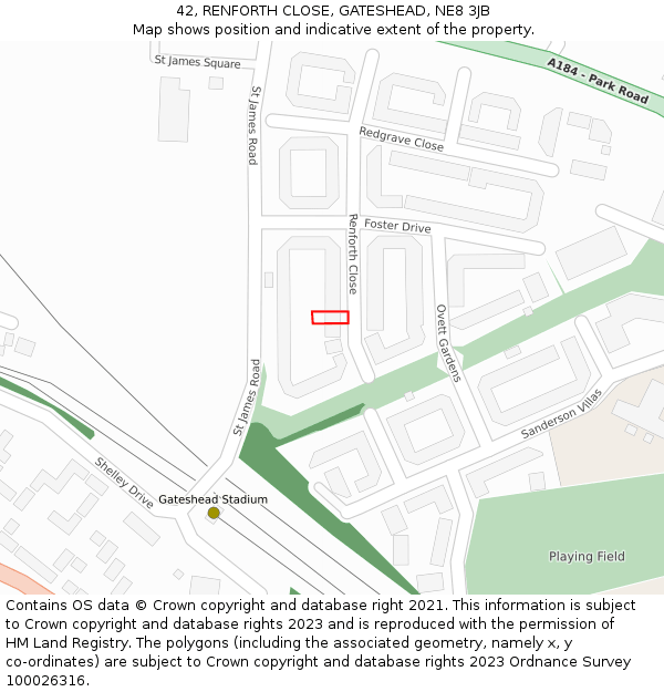 42, RENFORTH CLOSE, GATESHEAD, NE8 3JB: Location map and indicative extent of plot