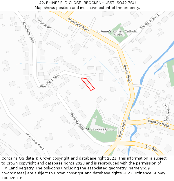 42, RHINEFIELD CLOSE, BROCKENHURST, SO42 7SU: Location map and indicative extent of plot
