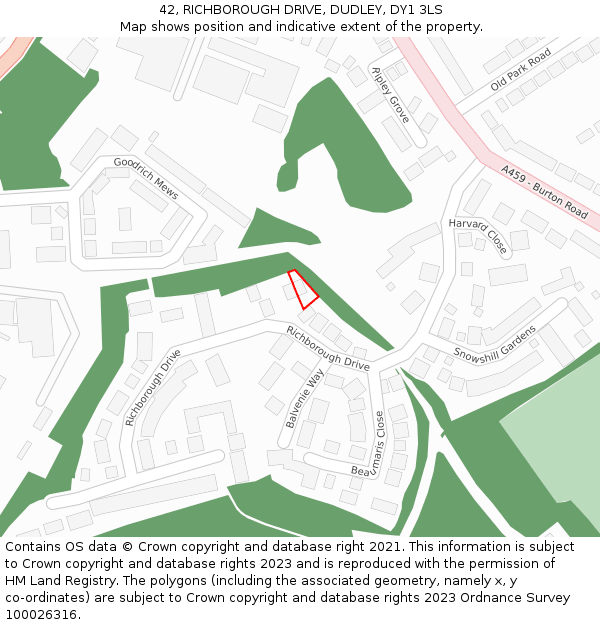 42, RICHBOROUGH DRIVE, DUDLEY, DY1 3LS: Location map and indicative extent of plot