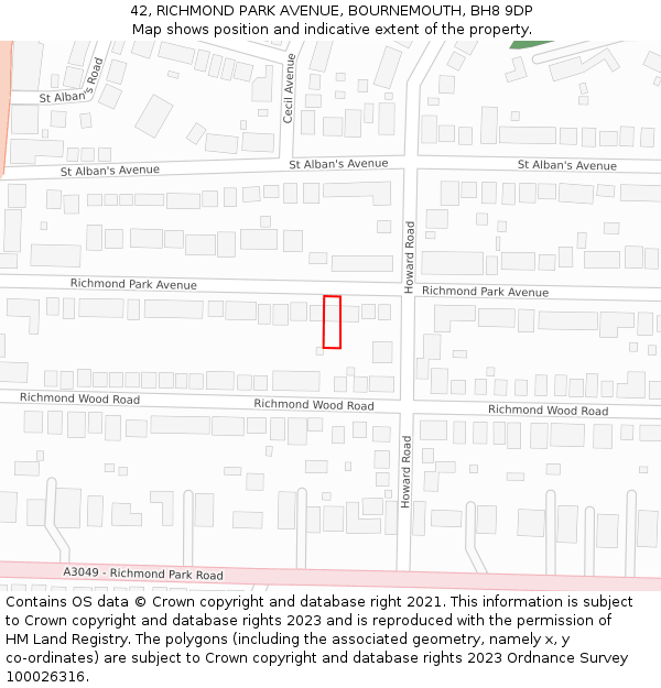 42, RICHMOND PARK AVENUE, BOURNEMOUTH, BH8 9DP: Location map and indicative extent of plot