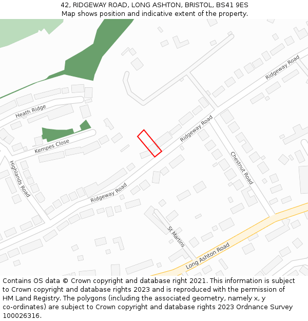 42, RIDGEWAY ROAD, LONG ASHTON, BRISTOL, BS41 9ES: Location map and indicative extent of plot