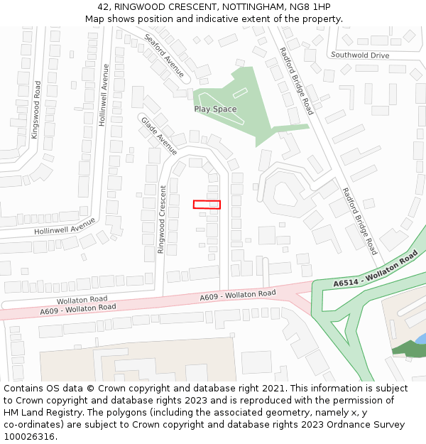 42, RINGWOOD CRESCENT, NOTTINGHAM, NG8 1HP: Location map and indicative extent of plot