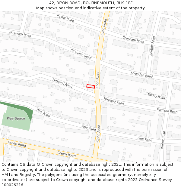42, RIPON ROAD, BOURNEMOUTH, BH9 1RF: Location map and indicative extent of plot