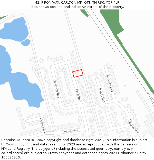 42, RIPON WAY, CARLTON MINIOTT, THIRSK, YO7 4LR: Location map and indicative extent of plot