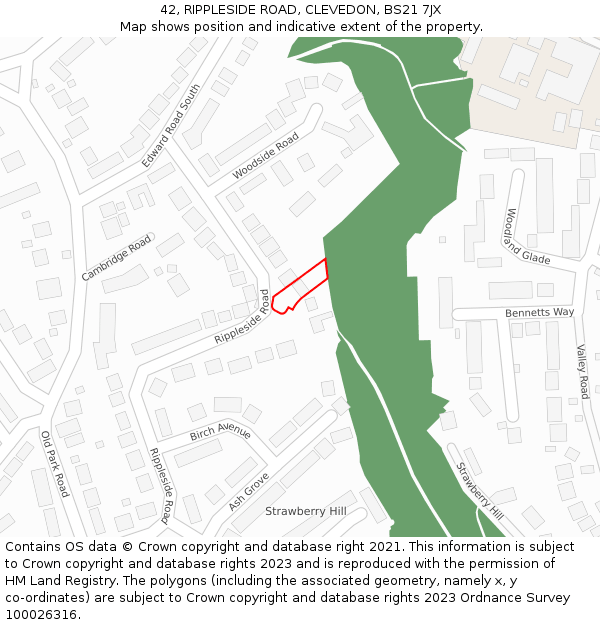 42, RIPPLESIDE ROAD, CLEVEDON, BS21 7JX: Location map and indicative extent of plot