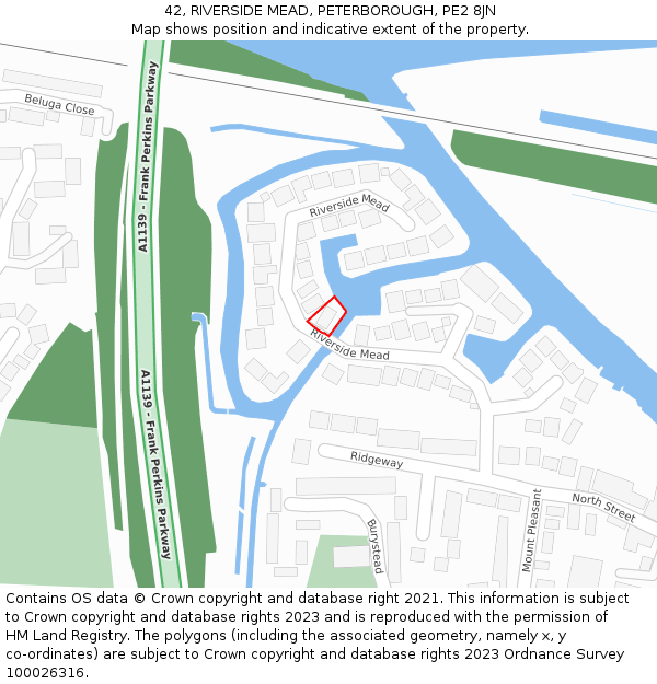42, RIVERSIDE MEAD, PETERBOROUGH, PE2 8JN: Location map and indicative extent of plot