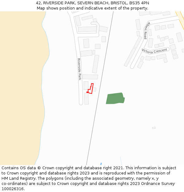 42, RIVERSIDE PARK, SEVERN BEACH, BRISTOL, BS35 4PN: Location map and indicative extent of plot