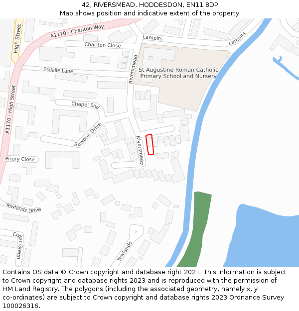 42, RIVERSMEAD, HODDESDON, EN11 8DP: Location map and indicative extent of plot