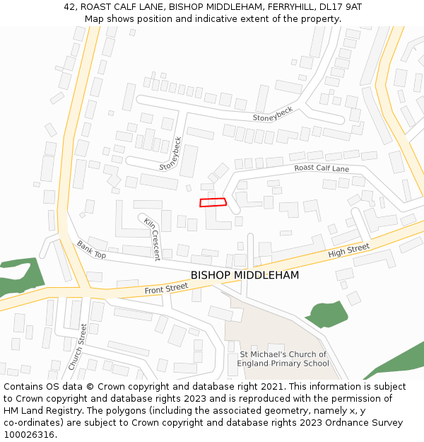 42, ROAST CALF LANE, BISHOP MIDDLEHAM, FERRYHILL, DL17 9AT: Location map and indicative extent of plot