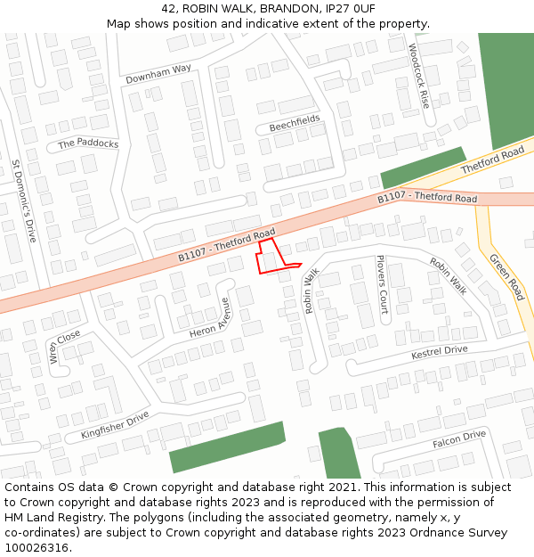 42, ROBIN WALK, BRANDON, IP27 0UF: Location map and indicative extent of plot