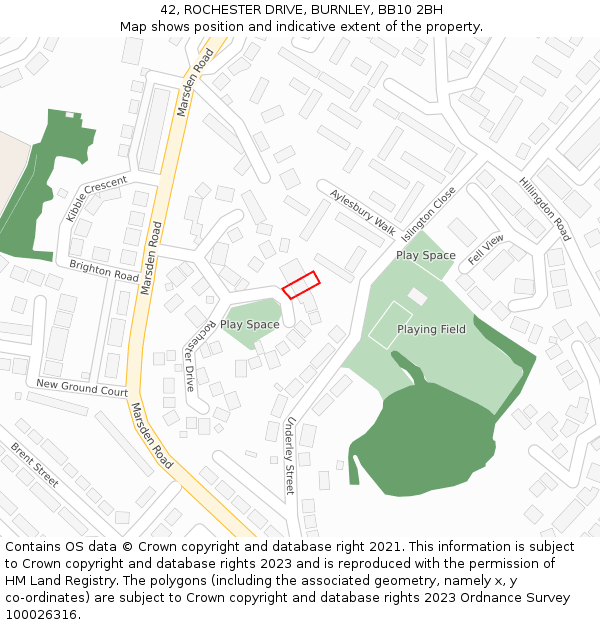 42, ROCHESTER DRIVE, BURNLEY, BB10 2BH: Location map and indicative extent of plot