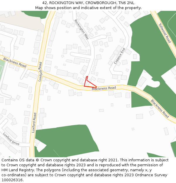42, ROCKINGTON WAY, CROWBOROUGH, TN6 2NL: Location map and indicative extent of plot