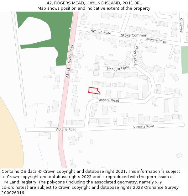 42, ROGERS MEAD, HAYLING ISLAND, PO11 0PL: Location map and indicative extent of plot