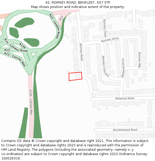 42, ROMSEY ROAD, BENFLEET, SS7 5TP: Location map and indicative extent of plot