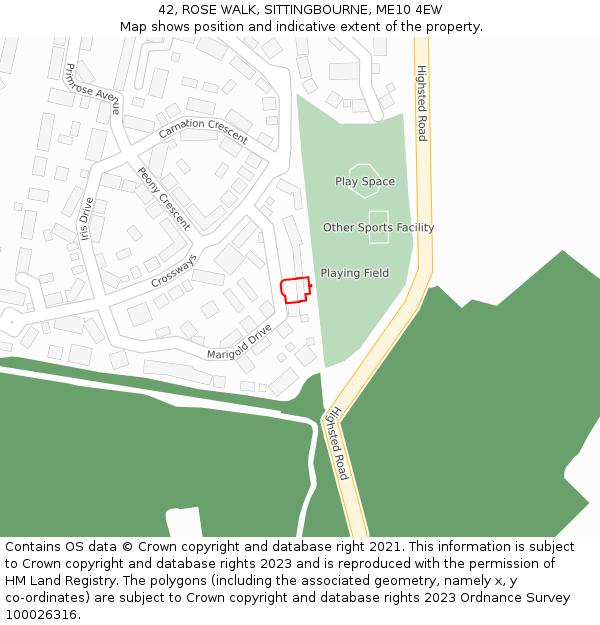 42, ROSE WALK, SITTINGBOURNE, ME10 4EW: Location map and indicative extent of plot