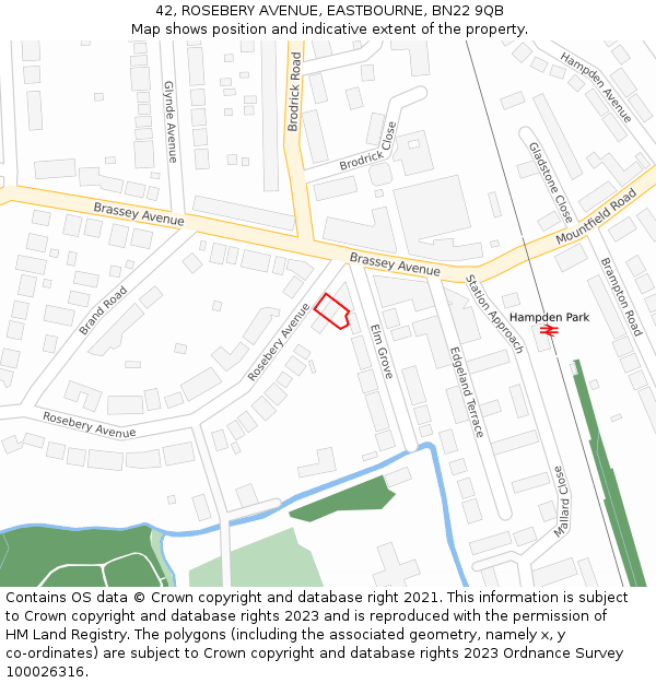 42, ROSEBERY AVENUE, EASTBOURNE, BN22 9QB: Location map and indicative extent of plot