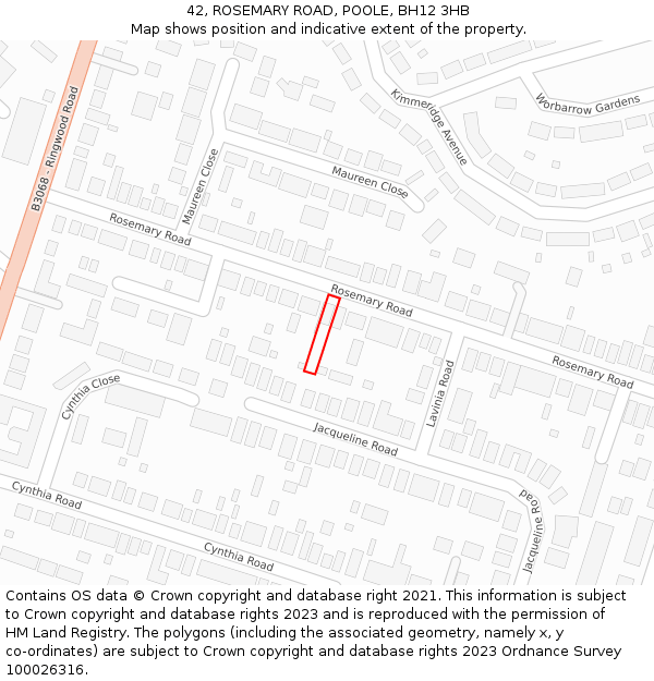 42, ROSEMARY ROAD, POOLE, BH12 3HB: Location map and indicative extent of plot