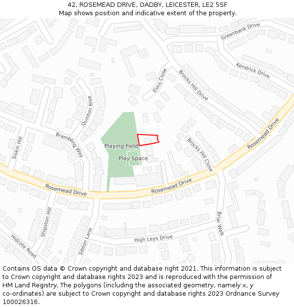 42, ROSEMEAD DRIVE, OADBY, LEICESTER, LE2 5SF: Location map and indicative extent of plot