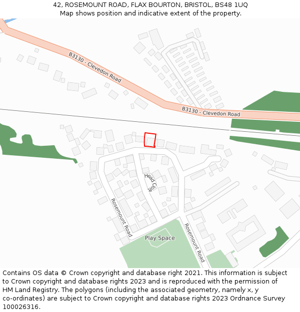 42, ROSEMOUNT ROAD, FLAX BOURTON, BRISTOL, BS48 1UQ: Location map and indicative extent of plot