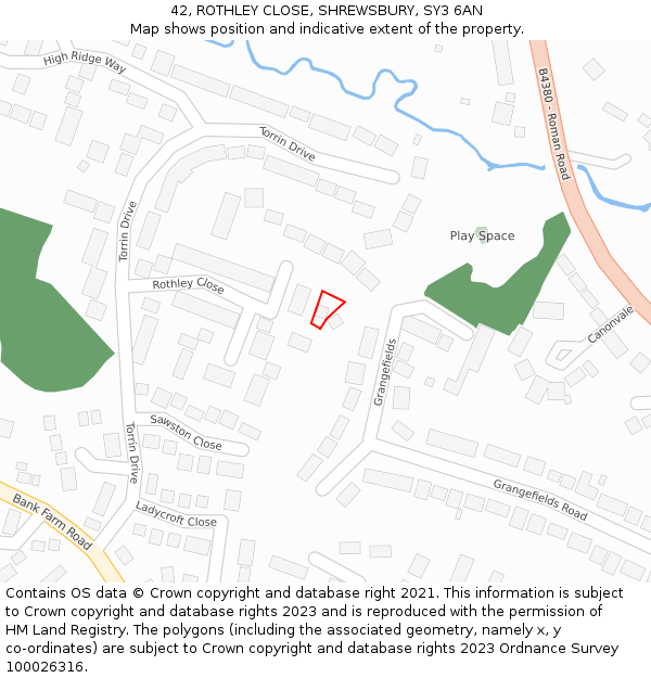 42, ROTHLEY CLOSE, SHREWSBURY, SY3 6AN: Location map and indicative extent of plot