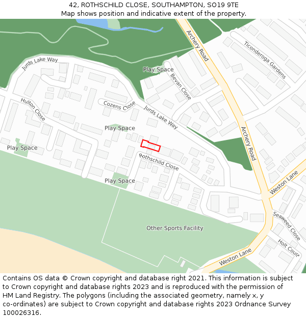 42, ROTHSCHILD CLOSE, SOUTHAMPTON, SO19 9TE: Location map and indicative extent of plot