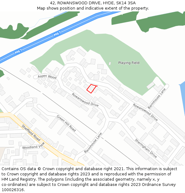 42, ROWANSWOOD DRIVE, HYDE, SK14 3SA: Location map and indicative extent of plot
