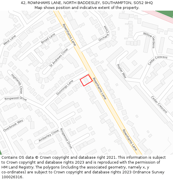 42, ROWNHAMS LANE, NORTH BADDESLEY, SOUTHAMPTON, SO52 9HQ: Location map and indicative extent of plot