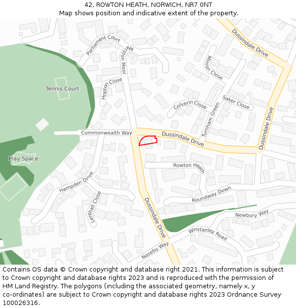 42, ROWTON HEATH, NORWICH, NR7 0NT: Location map and indicative extent of plot