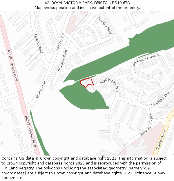 42, ROYAL VICTORIA PARK, BRISTOL, BS10 6TD: Location map and indicative extent of plot