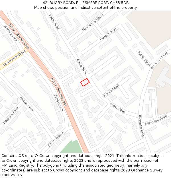 42, RUGBY ROAD, ELLESMERE PORT, CH65 5DR: Location map and indicative extent of plot