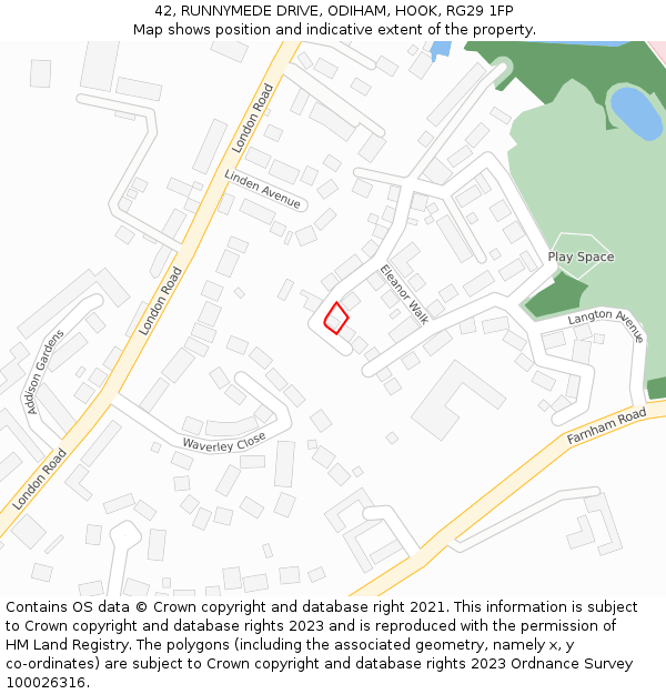 42, RUNNYMEDE DRIVE, ODIHAM, HOOK, RG29 1FP: Location map and indicative extent of plot