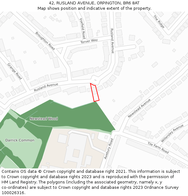 42, RUSLAND AVENUE, ORPINGTON, BR6 8AT: Location map and indicative extent of plot