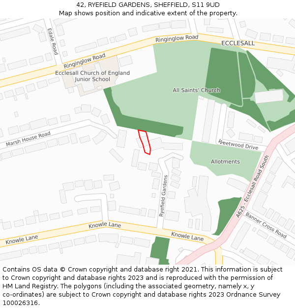 42, RYEFIELD GARDENS, SHEFFIELD, S11 9UD: Location map and indicative extent of plot